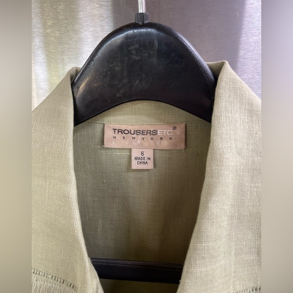 100% LINEN Trousers ETC New York women Sz 6 light green w/fringe shacket money - Picture 4 of 16